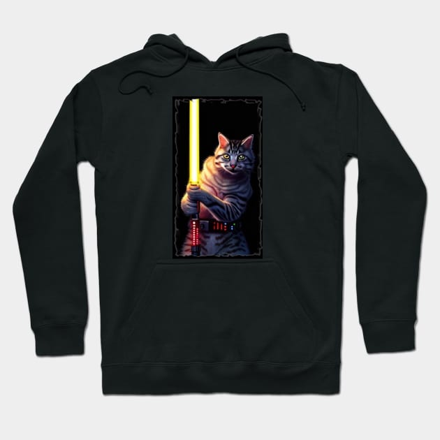 Fun Cat Print ~ AI Art ~ Fantasy Cat ~ Sci-fi Cat ~ Cats with Lightsabers Hoodie by catsnlightsabres